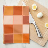 オレンジ色の正方形の濃淡 キッチンタオル (四つ折り)