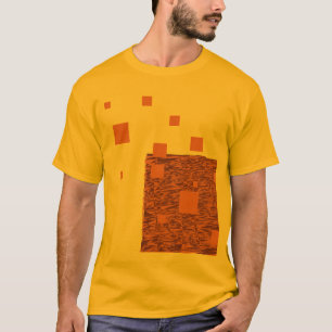 オレンジ色の正方形フロートブラウン抽象芸術メッシュアート Tシャツ