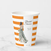 オレンジ色の水の色ストライプのボホブライダルシャワー 紙コップ (正面)