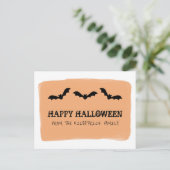 オレンジ色の水彩こうもりハロウィーンハガキ ポストカード (スタンド正面)