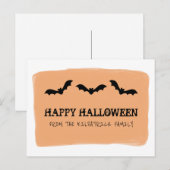 オレンジ色の水彩こうもりハロウィーンハガキ ポストカード (正面/裏面)