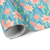 オレンジ色の水彩の水仙の模様 ラッピングペーパー (ロールコーナー)