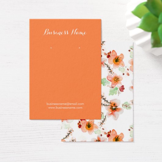 オレンジ色の水彩の花の背景イヤリングカード (デスク)