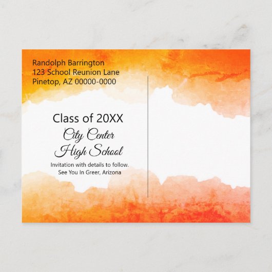 オレンジ色の水彩クラス懇親会日付の保存 ポストカード (裏面)