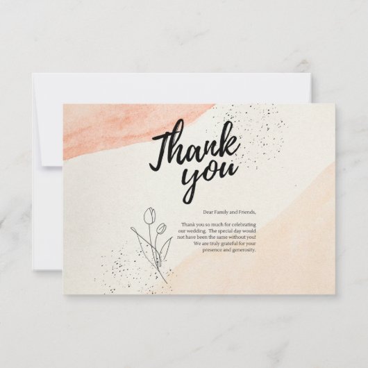 オレンジ色の水彩サンキューカード サンキューカード (裏面)