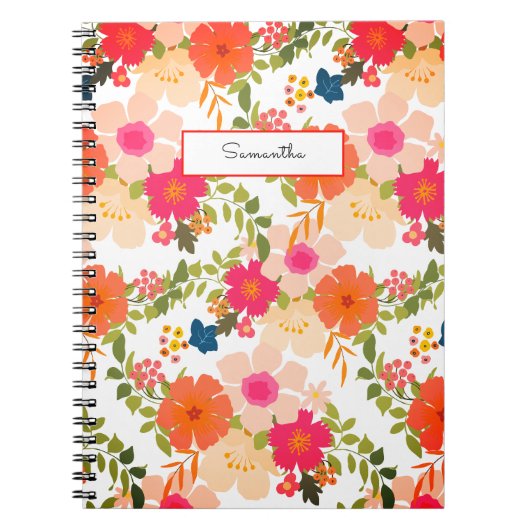 オレンジ色の水彩フローラスパイラルフォトノートブック ノートブック (正面)