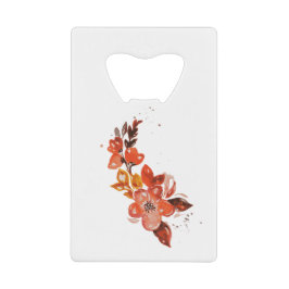 オレンジ色の水彩フローラ クレジットカード栓抜き