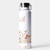 オレンジ色の水彩ワイルドフラワー ウォーターボトル (背面)