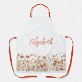 オレンジ色の水彩ワイルドフラワー エプロン (正面)