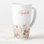 オレンジ色の水彩ワイルドフラワー カフェラテマグ (右アングル)