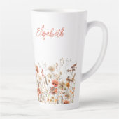 オレンジ色の水彩ワイルドフラワー カフェラテマグ (右)