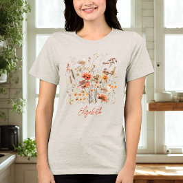 オレンジ色の水彩ワイルドフラワー トライブレンドTシャツ