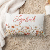 オレンジ色の水彩ワイルドフラワー ランバークッション (ブランケット)