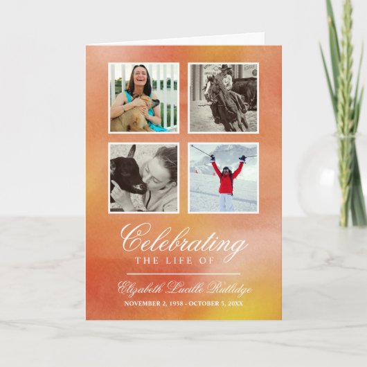 オレンジ色の水彩写真葬祭 プログラム (正面)