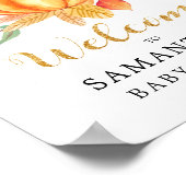 オレンジ色の水彩画のパンプキン ゴールド 秋のベイビーシャワー ポスター (角)