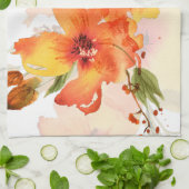 オレンジ色の水彩画の秋の花 キッチンタオル (折り畳み)