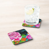 オレンジ色の水彩画を施したピンクローズ コースター (右側)