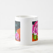 オレンジ色の水彩画を施したピンクローズ コーヒーマグカップ (中央)