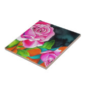 オレンジ色の水彩画を施したピンクローズ タイル (側面)