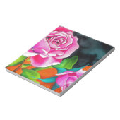 オレンジ色の水彩画を施したピンクローズ ノートパッド (回転)
