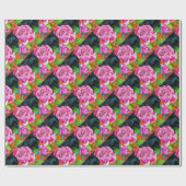 オレンジ色の水彩画を施したピンクローズ ラッピングペーパー (フラット)