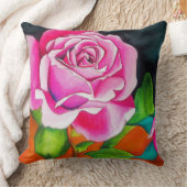オレンジ色の水彩画コンテンポラリーを施したピンクのバラ クッション (ブランケット)