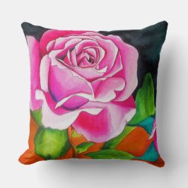 オレンジ色の水彩画コンテンポラリーを施したピンクのバラ クッション