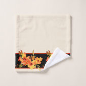 オレンジ色の水彩秋の花 バスタオルセット (ウォッシュタオル)