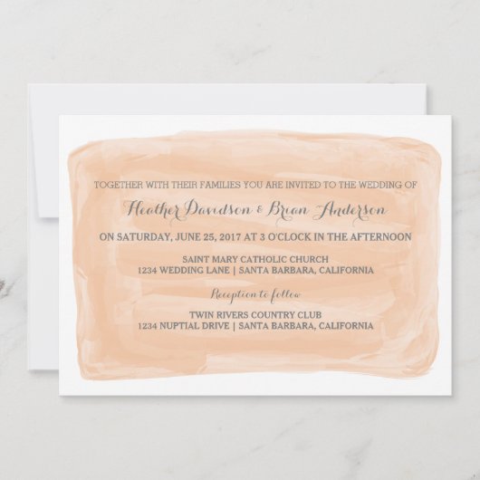 オレンジ色の水彩結婚式の招待 招待状 (正面)