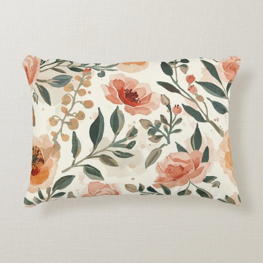 オレンジ色の水彩花の植物画 アクセントクッション (正面)