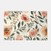 オレンジ色の水彩花の植物画 ドアマット (正面)