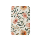 オレンジ色の水彩花の植物画 バスマット (正面縦)