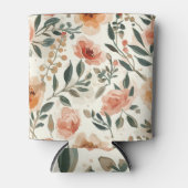 オレンジ色の水彩花の植物画 缶クーラー (正面)