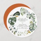 オレンジ色の水彩花イラストの結婚式のSave the Date セーブザデート (正面/裏面)