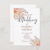 オレンジ色の水彩花柄のウェディング招待状 招待状 (正面/裏面)