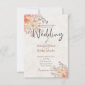 オレンジ色の水彩花柄のウェディング招待状 招待状 (正面)