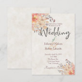 オレンジ色の水彩花柄のウェディング招待状 招待状 (正面/裏面)