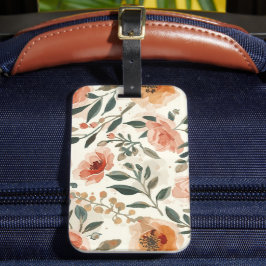 オレンジ色の水彩花植物画 ラゲッジタグ