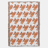 オレンジ色の水彩花I スローブランケット (正面縦)