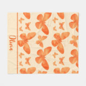 オレンジ色の水彩蝶 フリースブランケット (正面(横))