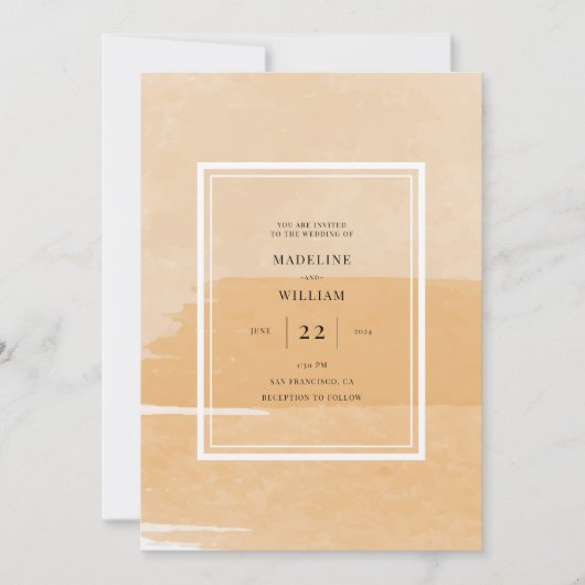 オレンジ色の水彩 |写真の追加招待状 招待状 (正面)