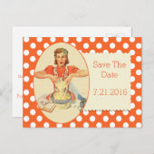 オレンジ色の水玉模様レトロ日付はがきを保存 案内ポストカード (正面/裏面)