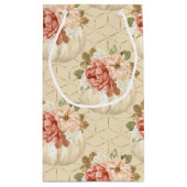 オレンジ色の水色のカボチャと花のシェード スモールペーパーバッグ (裏面)