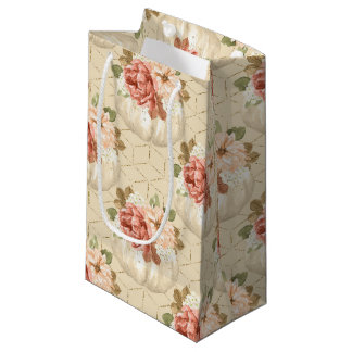 オレンジ色の水色のカボチャと花のシェード スモールペーパーバッグ