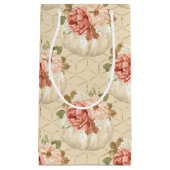 オレンジ色の水色のカボチャと花のシェード スモールペーパーバッグ (正面)