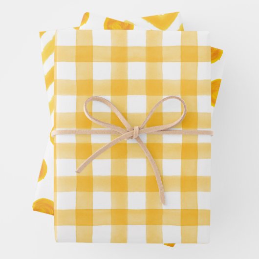 オレンジ色の水色のドットギンガムラッピング紙 ラッピングペーパーシート (インサイチュ)