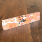 オレンジ色の水色の円の幾何モダンパターン デスクネームプレート (側面)