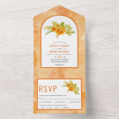 オレンジ色の水色の花とアーチ結婚フローラ オールインワン招待状 (内側)