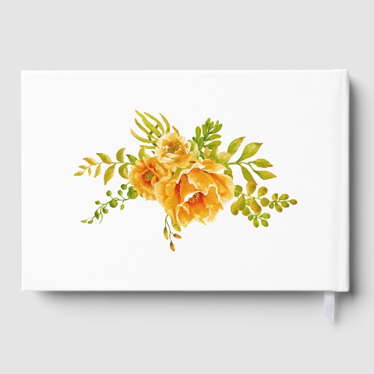 オレンジ色の水色の花とタイポグラフィ結婚の ゲストブック (裏面)