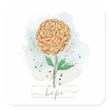 オレンジ色の水色の花ホープ正方形ステッカー